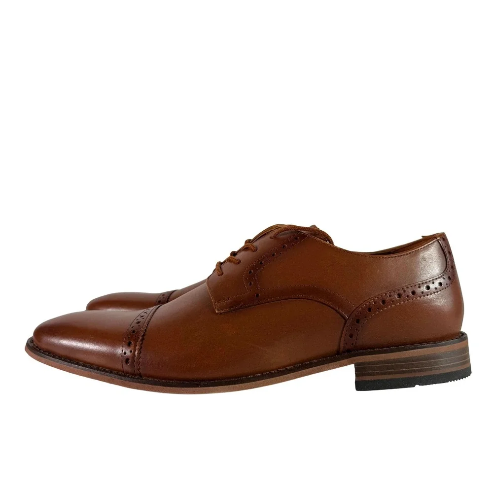 Bostonian Lamont Cap Mens 9.5 M Tan Leather Oxford Brogue Dress Shoes New